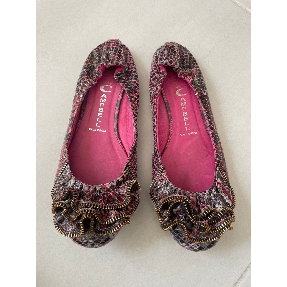 Jeffrey Campbell ZIP Ballet Flats Women 8 Pink Python Zipper Ruffle Leather